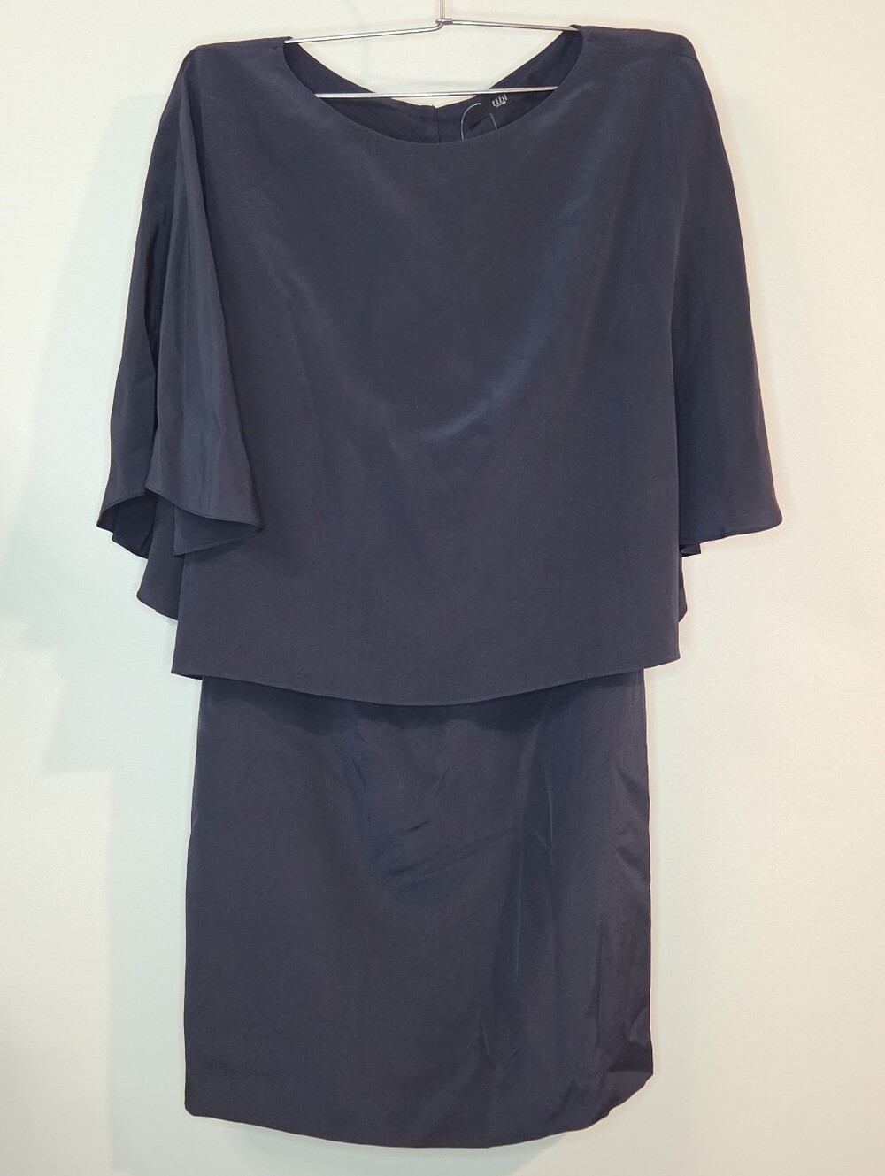 Tibi Navy Blue Semi-Formal Open Back Knee Length Cape Overlay Sheath Dress 6/8